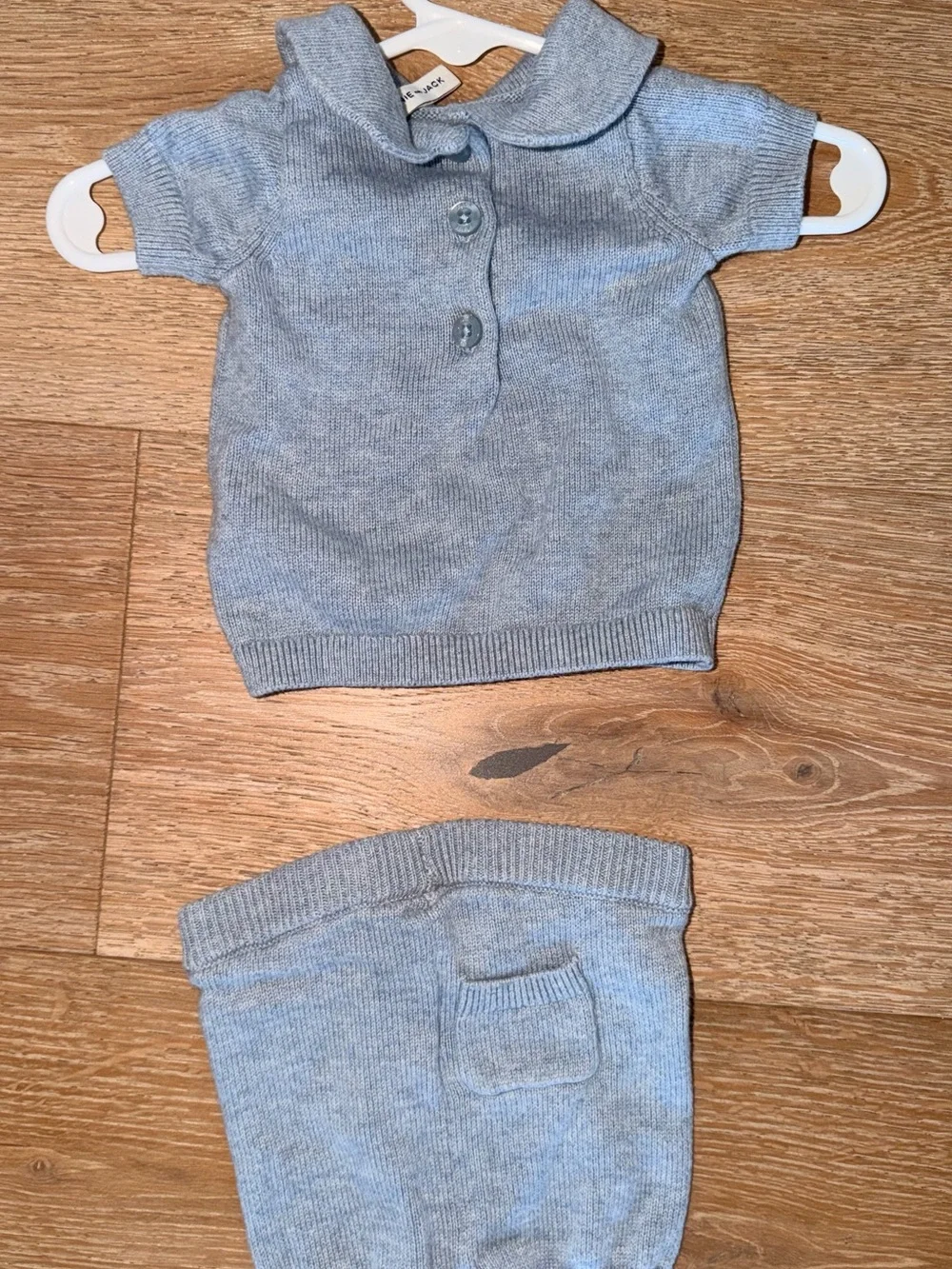 Janie and Jack Light Blue and White Elephant Knit Matching Set